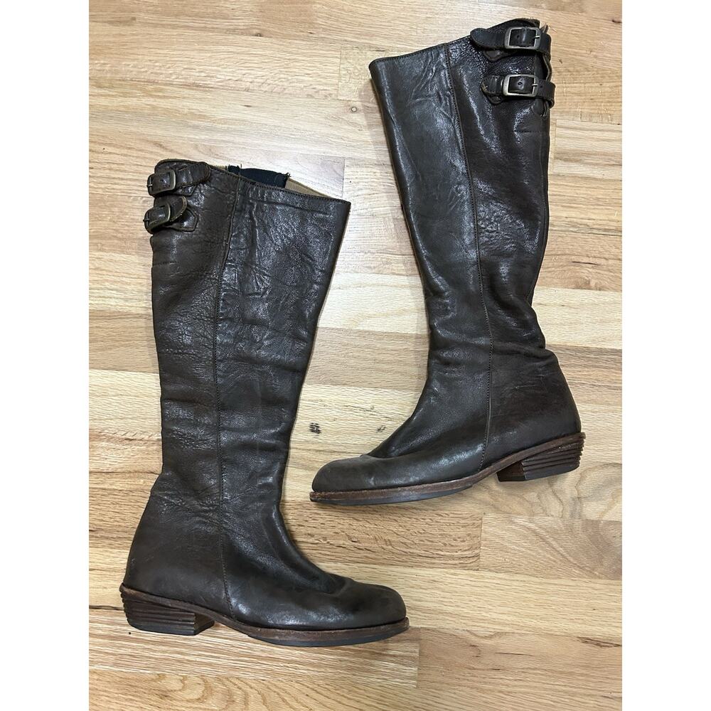 ANOUK Equestrian Style Brown Tall Zip Low Block‎ Heel Leather Boots 8 Wide Calf